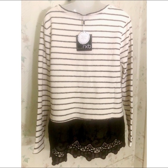 RXB Ivory and Black Long Sleeve Striped Sweater - Picture 2 of 4